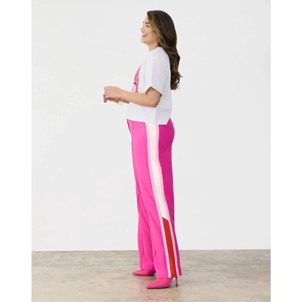 GSTQ Side Striped  Wide Leg Pant Knockout Pink NEW NWT